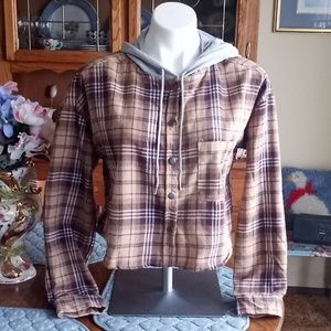 No Comment NY LA Plaid Hoodie Shirt